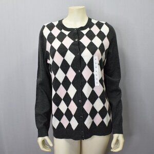 Croft & Barrow Womens Argyle Cardigan‎ Sweater md  NWT